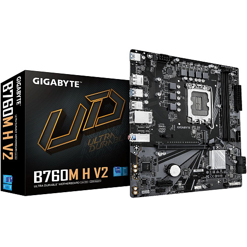 Материнская плата Gigabyte B760M H V2 B760 Socket-1700 2xDDR5, 4xSATA3, RAID, 1xM.2, 1xPCI-E16x, 4xUSB3.2, DP, HDMI, Glan, mATX