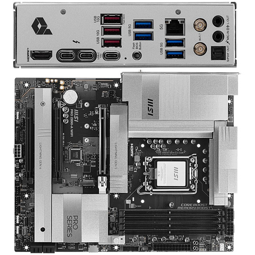 Материнская плата MSI Pro Z890-A WiFi Z890 Soc-1851 4xDDR5, 4xSATA3, RAID, 4хM.2, 3xPCI-E16x, 7xUSB3.2, 3xUSB3.2 Type C, DP, HDMI, WiFi, 5Glan, ATX