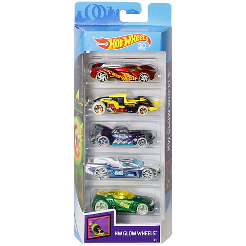 Mattel Hot Wheels 1806/FKT66 Подарочный набор из 5 машинок (HW Glow Wheels)