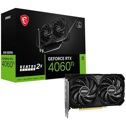 Видеокарта MSI GeForce RTX 4060 Ti 8192Mb, Ventus 2X Black E1 8G (RTX 4060 Ti 8G Ventus 2X Black E1) 1xHDMI, 3xDP, Ret