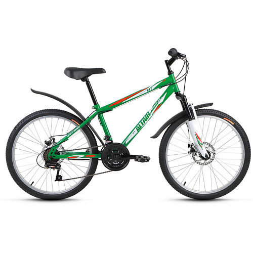 Двухколесный велосипед ALTAIR MTB HT 24 disc (14"/24" 18 ск.) зеленый