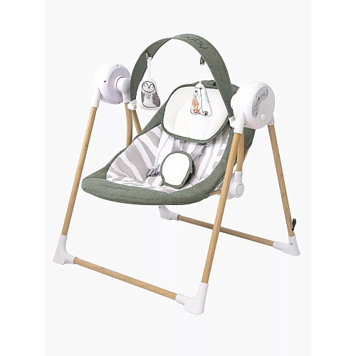 Электронные качели детские AmaroBaby Wooden Swing, хаки
