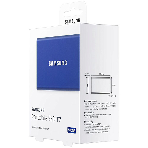 Внешний SSD-накопитель 500Gb Samsung T7 MU-PC500H/WW (SSD) USB 3.2 Type C Синий