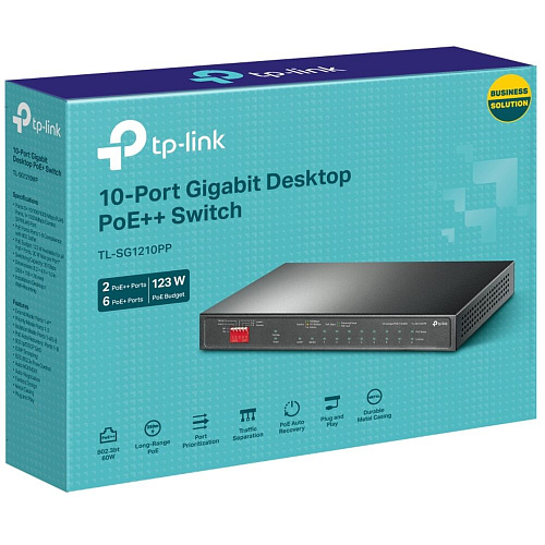 Коммутатор TP-LINK TL-SG1210PP неуправляемый 9xGbLAN 6PoE+ 2PoE++  1xSFP