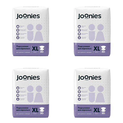 Joonies Подгузники для взрослых, 95-160 см., XL (30 шт.), 4 упаковки