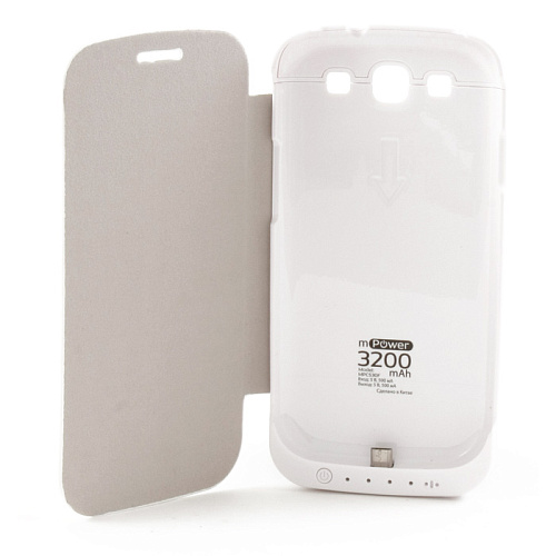 Чехол с аккумулятором для Samsung Galaxy S3 i9300/i9300I/i9300DS Gmini mPower Case MPCS30F Flip Cover 3200mAh белый
