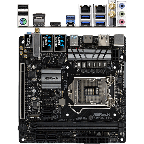 Материнская плата ASRock Z390M-ITX/AC Z390 Socket-1151v2 2xDDR4, 6xSATA3, RAID, 1хM.2, 1xPCI-E16x, 5xUSB3.1, 1xUSB3.1 Type C, DP, 2xHDMI, 1xGlan, 802.11ac, mini-ITX