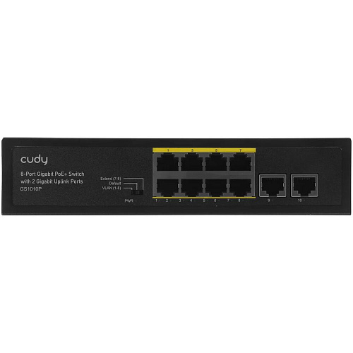 Коммутатор Cudy GS1010P неуправляемый 8 портов 10/100/1000Мбит/с PoE+, 2 порта 10/100/1000Мбит/с uplink
