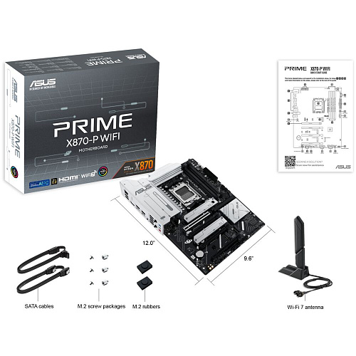 Материнская плата ASUS Prime X870-P WiFi X870 Socket AM5 4xDDR5, 2xSATA3, RAID, 4xM.2, 3xPCI-E16x, 4xUSB3.2, 2xUSB3.2 Type C, DP, HDMI, WiFi, 2.5Glan, ATX