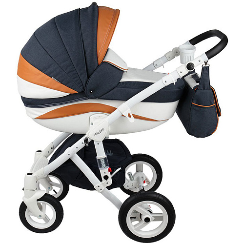 Коляска 2 в 1 Adamex Barletta New (джинс+белый+оранжевый B-7)