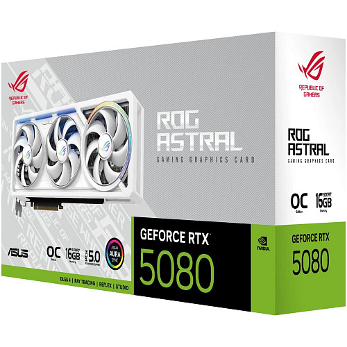 Видеокарта ASUS GeForce RTX 5080 16384Mb, ROG Astral OC White 16 Gb (ROG-Astral-RTX5080-O16G-White) 2xHDMI, 3xDP, Ret