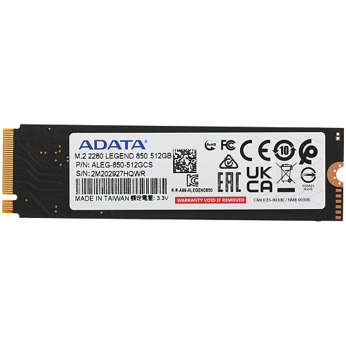 Внутренний SSD-накопитель 512Gb A-Data Legend 850 ALEG-850-512GCS M.2 2280 PCIe NVMe 4.0 x4