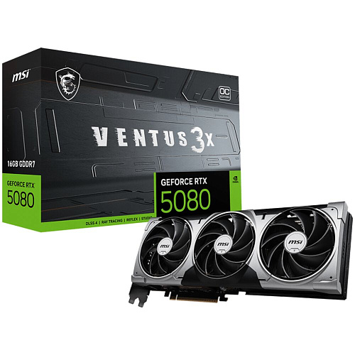 Видеокарта MSI GeForce RTX 5080 16384Mb, Ventus 3X OC 16 Gb (RTX 5080 16Gb Ventus 3X OC) 1xHDMI, 3xDP, Ret