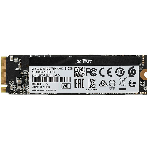 Внутренний SSD-накопитель 512Gb A-Data XPG Spectrix S40G RGB AS40G-512GT-C M.2 2280 PCIe NVMe 3.0 x4