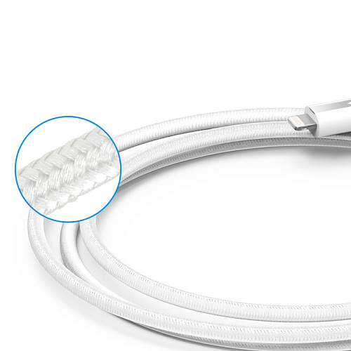 Кабель для iPhone 5 / iPhone 6 /iPad New Lightning MFI Anker PowerLine+ 1,8м в оплетке, кевлар, белый 