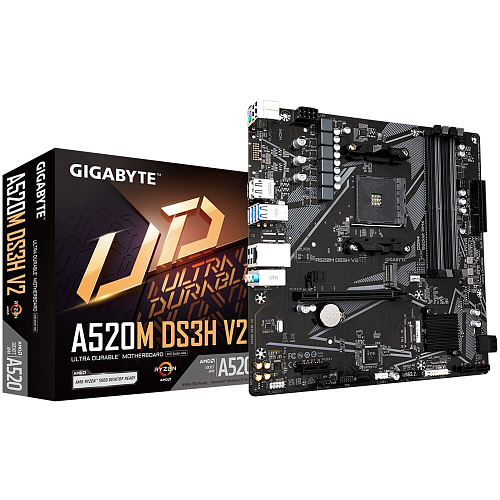 Материнская плата Gigabyte A520M DS3H V2 Socket-AM4 AMD A520 4xDDR4, 4xSATA3, RAID, 1xM.2, 1xPCI-E 16x, 4xUSB 3.2, DP, HDMI, GLAN mATX Ret УЦЕНКА