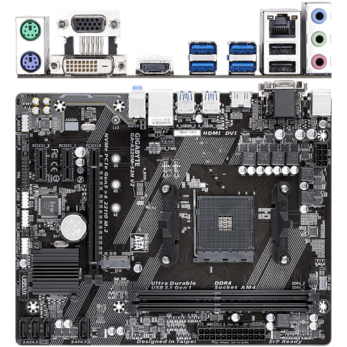 Материнская плата Gigabyte GA-A320M-S2H V2 Socket-AM4 AMD B350 2xDDR4, Raid, 4xUSB 3.1, 4xSATA3, 1xM.2, 1xPCI-E 16x, GLAN D-Sub, DVI, HDMI, mATX Ret