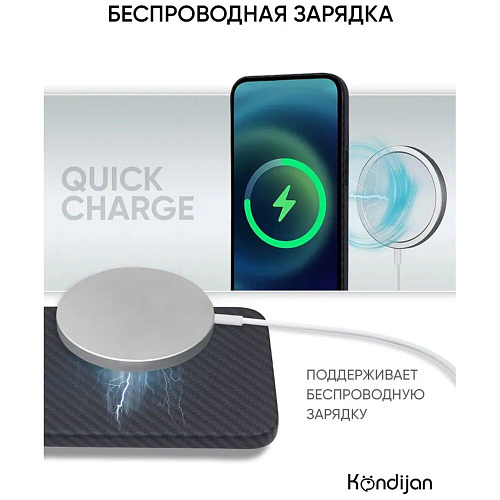 Чехол для Apple iPhone 16 Plus Kondijan Carbon MagSafe Matte черный