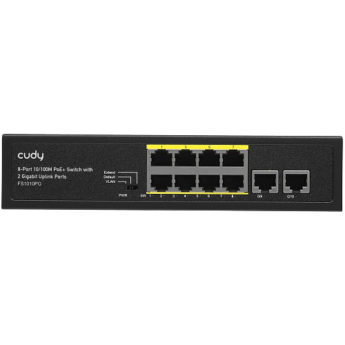 Коммутатор Cudy FS1010PG неуправляемый 8 портов 10/100Мбит/с PoE+, 2 порта 10/100/1000Мбит/с uplink