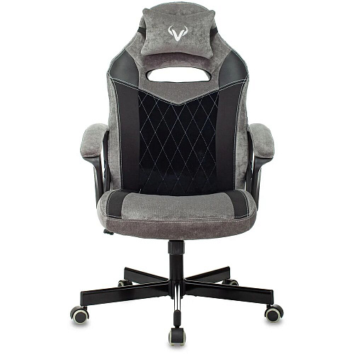 Кресло для геймера Zombie VIKING 6 KNIGHT Fabric серый/черный с подголов. крестов. металл