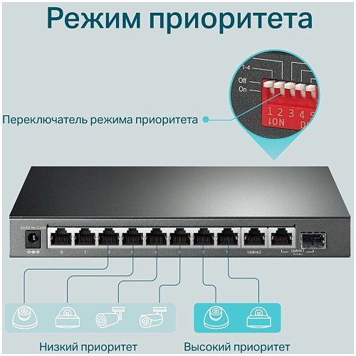 Коммутатор TP-LINK TL-SG1210MP неуправляемый 9xGbLAN 1xSFP/GbLAN 8xPoE+