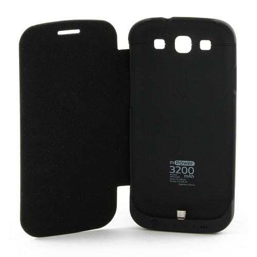 Чехол с аккумулятором для Samsung Galaxy S3 i9300/i9300I/i9300DS Gmini mPower Case MPCS30F Flip Cover 3200mAh черный