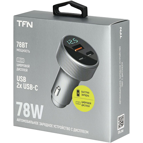 Автомобильное зарядное устройство TFN 78W USB A + 2xType-C серое