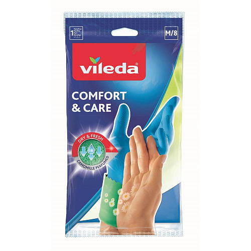 Перчатки Vileda Comfort & Care с кремом для чувствительной кожи, размер M