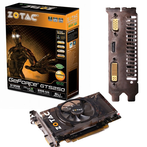 Видеокарта Zotac 512Mb GF GTS 250 ECO ZT-20110-10P GDDR3 DVI, HDMI, VGA PCIE Ret