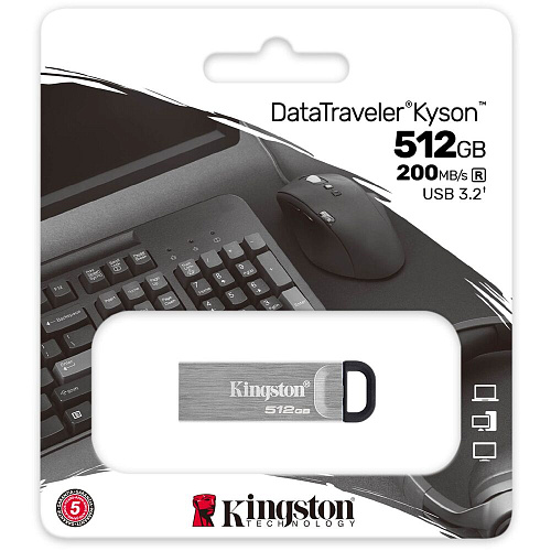 USB Flash накопитель 512GB Kingston DataTraveler Kyson DTKN/512GB) USB 3.2 Черно-серебристый