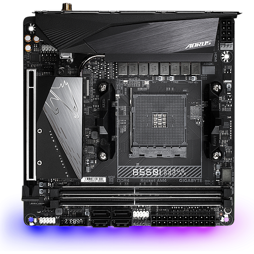 Материнская плата Gigabyte B550I AORUS Pro AX Socket-AM4 AMD B550 2xDDR4, 4xSATA3, 2xM.2, 1xPCI-E16x, 5xUSB3.2, 1xUSB3.2 Type C, DP, 2xHDMI, Wi-Fi, Glan, mini-ITX Ret