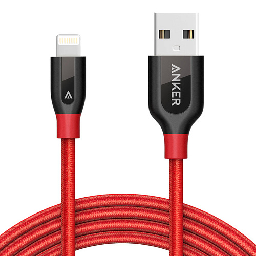 Кабель для iPhone 5 / iPhone 6 /iPad New Lightning MFI Anker PowerLine+ 1,8м в оплетке, кевлар, красный 