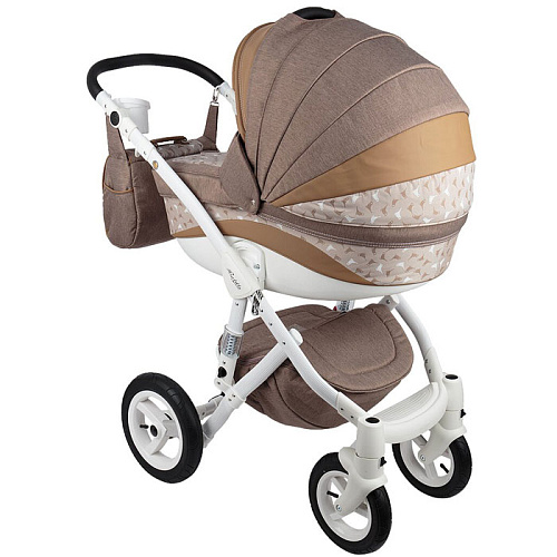 Коляска 2 в 1 Adamex Barletta New (коричневый+т.беж+принт птички B-63)