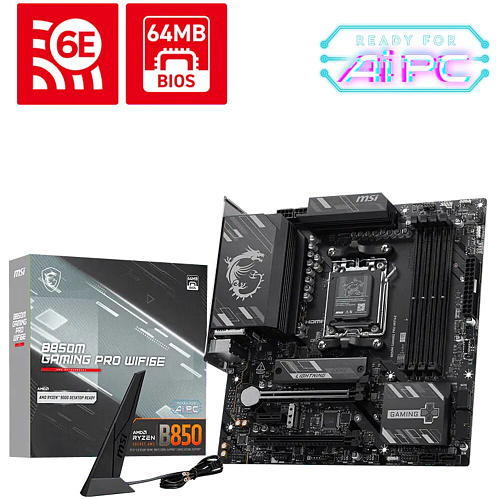 Материнская плата MSI B850M Gaming Pro WiFi6E Socket-AM5 AMD B850 4xDDR5, 4xSATA3, RAID, 2xM.2, 2xPCI-E16x, 7xUSB3.2, 1xUSB3.2 Type C, DP, HDMI, WiFi, 2.5Glan, mATX