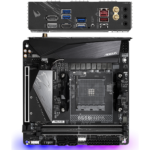 Материнская плата Gigabyte B550I AORUS Pro AX Socket-AM4 AMD B550 2xDDR4, 4xSATA3, 2xM.2, 1xPCI-E16x, 5xUSB3.2, 1xUSB3.2 Type C, DP, 2xHDMI, Wi-Fi, Glan, mini-ITX Ret