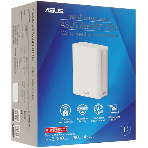 Беспроводной маршрутизатор ASUS ZenWiFi BT10 (1pk) 802.11 a/b/g/n/ac/ax/be 2,4 ГГц, 5ГГц и 6ГГц USB3.0