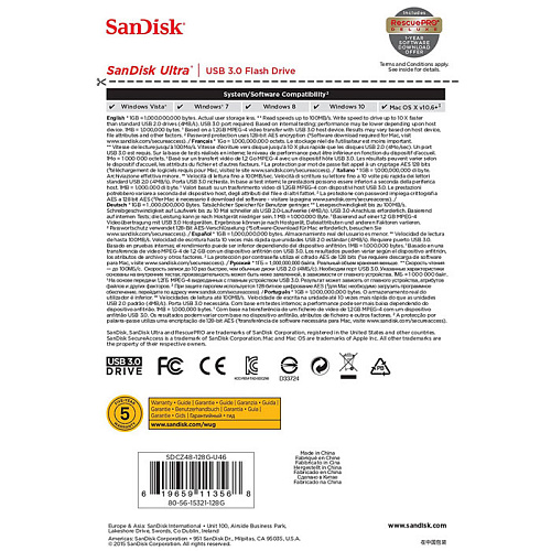USB Flash накопитель 128GB SanDisk Ultra (SDCZ48-128G-U46) USB 3.0 Черный