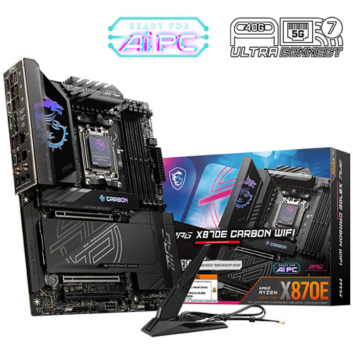 Материнская плата MSI MPG X870E Carbon WiFi Socket-AM5 AMD X870E 4xDDR5, 4xSATA3, RAID, 4xM.2, 3xPCI-E16x, 9xUSB3.2, 2xUSB3.2 Type C, DP, HDMI, WiFi, 2xGlan, ATX Ret