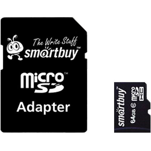Карта памяти Micro SecureDigital 64Gb Smartbuy SDXC class 10 (SB64GBSDCL10-01) + SD адаптер УЦЕНКА