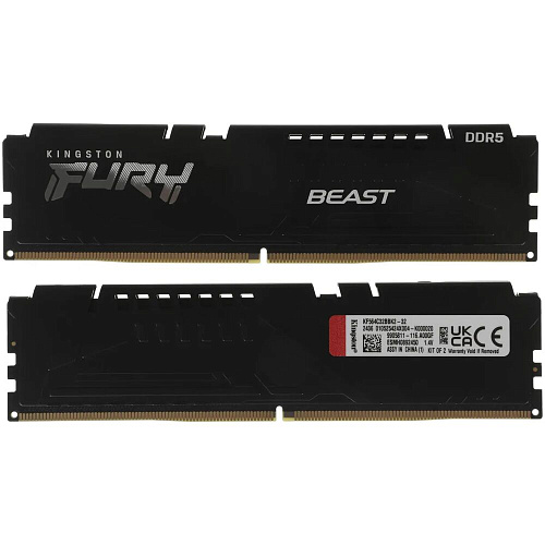 Модуль памяти DIMM 32Gb 2х16Gb DDR5 PC51200 6400MHz Kingston Fury Beast Black XMP (KF564C32BBK2-32)