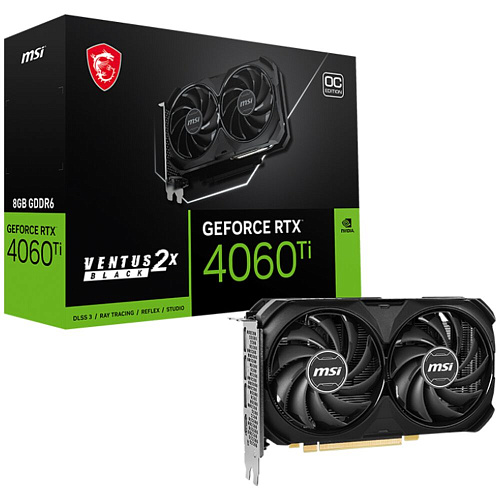 Видеокарта MSI GeForce RTX 4060 Ti 8192Mb, Ventus 2X Black 8G OC (RTX 4060 Ti Ventus 2X Black 8G OC ) 1xHDMI, 3xDP, Ret