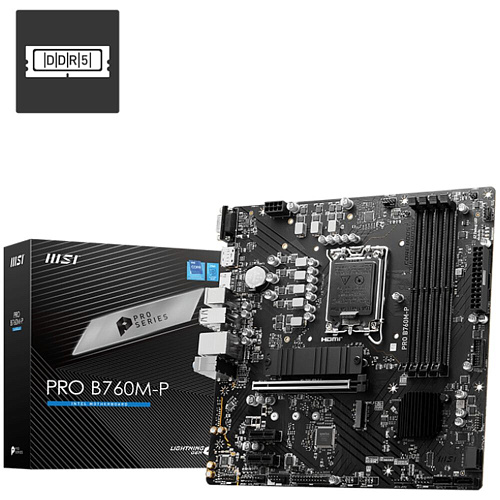 Материнская плата MSI Pro B760M-P B760 Socket-1700 4xDDR5, 4xSATA3, RAID, 2xM.2, 1xPCI-E16x, 1xUSB3.2, 1xUSB3.2 Type C, D-Sub, DP, HDMI, Glan, mATX УЦЕНКА