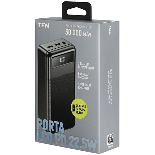 Внешний аккумулятор TFN Porta LCD PD 22.5W TFN-PB-313-BK 30000mAh Black