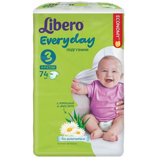 Подгузники Libero Everyday мега миди 4-9 кг (74 шт)