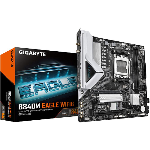 Материнская плата Gigabyte B840M Eagle WiFi6 Socket-AM5 AMD B840 2xDDR5, 4xSATA3, RAID, 2xM.2, 2xPCI-E16x, 2xUSB3.2, DP, HDMI, WiFi 2.5Glan mATX
