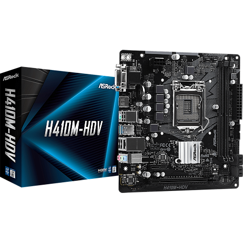 Материнская плата ASRock H410M-HDV H410 Socket-1200 2xDDR4, 4xSATA3, 1xPCI-E16x, 2xUSB3.2, D-Sub, DVI-D, HDMI, Glan, mATX