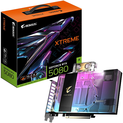 Видеокарта Gigabyte GeForce RTX 5080 16384Mb, AORUS Xtreme WaterForce WB 16 Gb (GV-N5080AORUSX WB-16GD) 1xHDMI, 3xDP, Ret