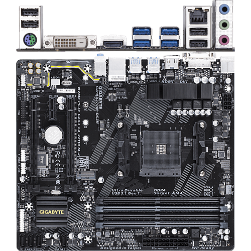 Материнская плата Gigabyte GA-AX370M-DS3H Socket-AM4 AMD X370 4xDDR4, 4xSATA3, Raid, 1xM.2, 2xPCI-E 16x, 4xUSB 3.1, DVI-D, HDMI, GLan, mATX Ret