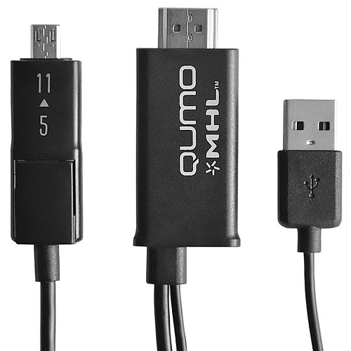 Адаптер MHL-HDMI для смартфонов и планшетов, microUSB(5p+11p) - HDMI, Qumo MHL kit