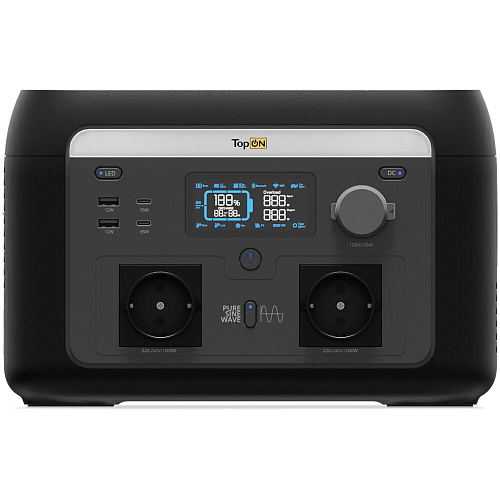 Портативная зарядная станция TopON TOP-H1000 614.4Wh 192Ah 2 розетки 220 В, авторозетка 12.6 В, 2 Type-C 100 Вт, 2 USB, фонарь, EPS, Wi-Fi/Bluetooth